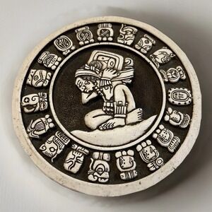 Vintage Mayan Stone Calendar Haab Plaster Wall Hanging Aztec Plaque 8" Read